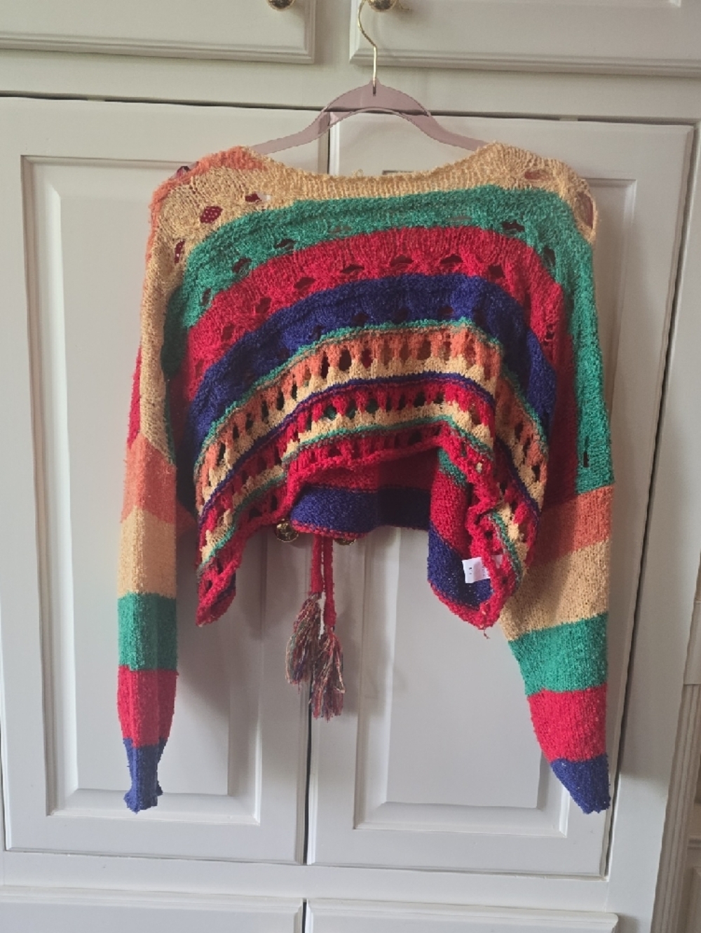 Tie-Front Multicolor Striped Cropped Sweater - Women's - Picture 3 of 3